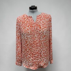 Talbots Pintuck Orange & Cream Watercolor Women's Blouse - Size Medium